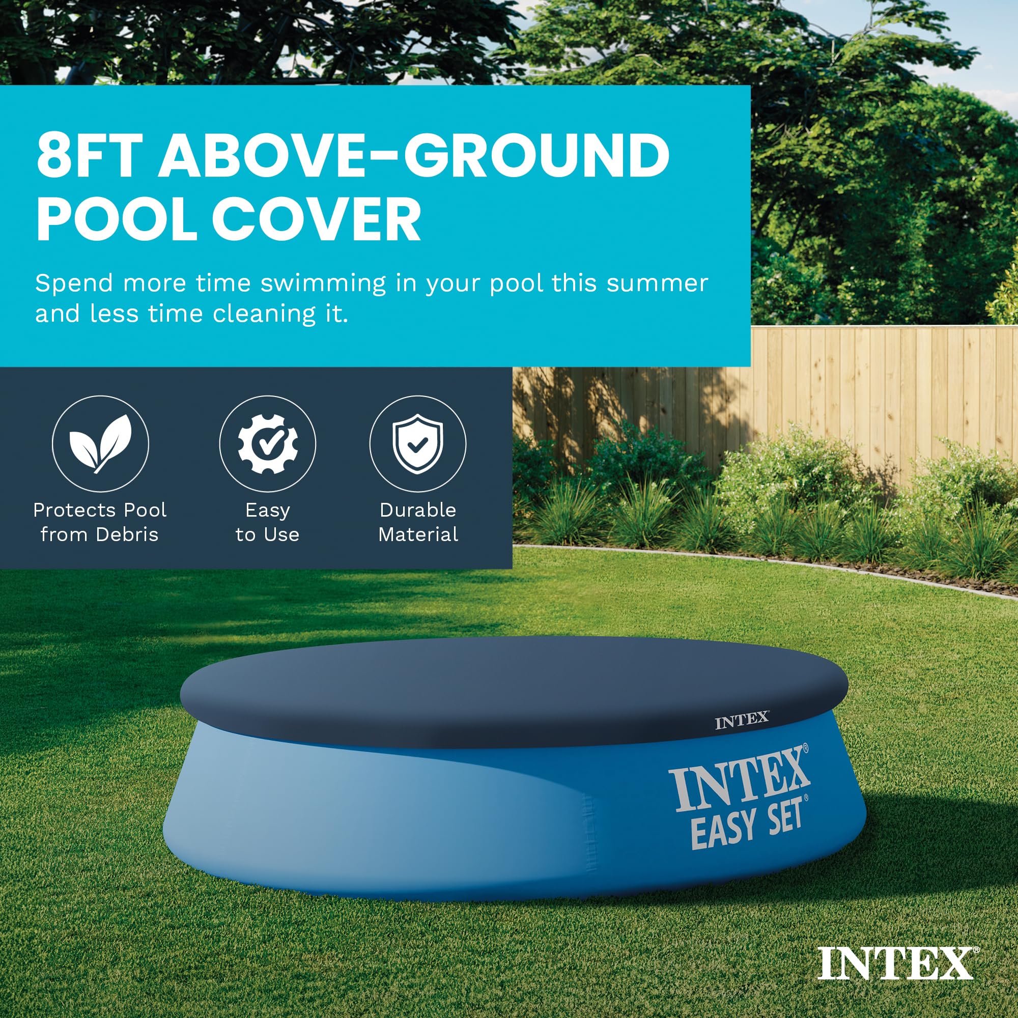 Intex 8ft Round Pool Cover side view with drain holes