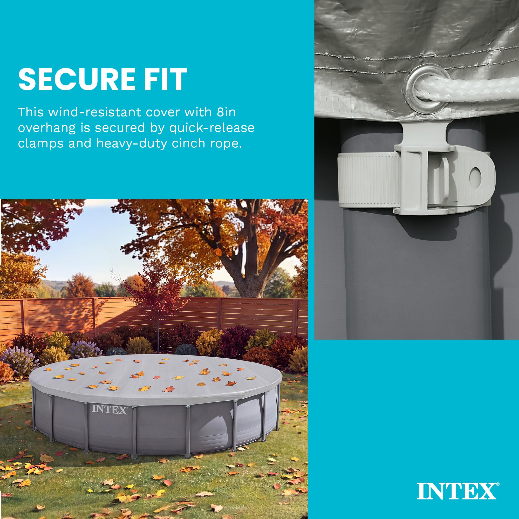 Intex Deluxe Debris Pool Cover displayed on an 18ft round pool