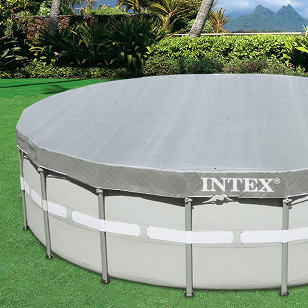 Intex Deluxe Debris Pool Cover showing 8-inch overhang