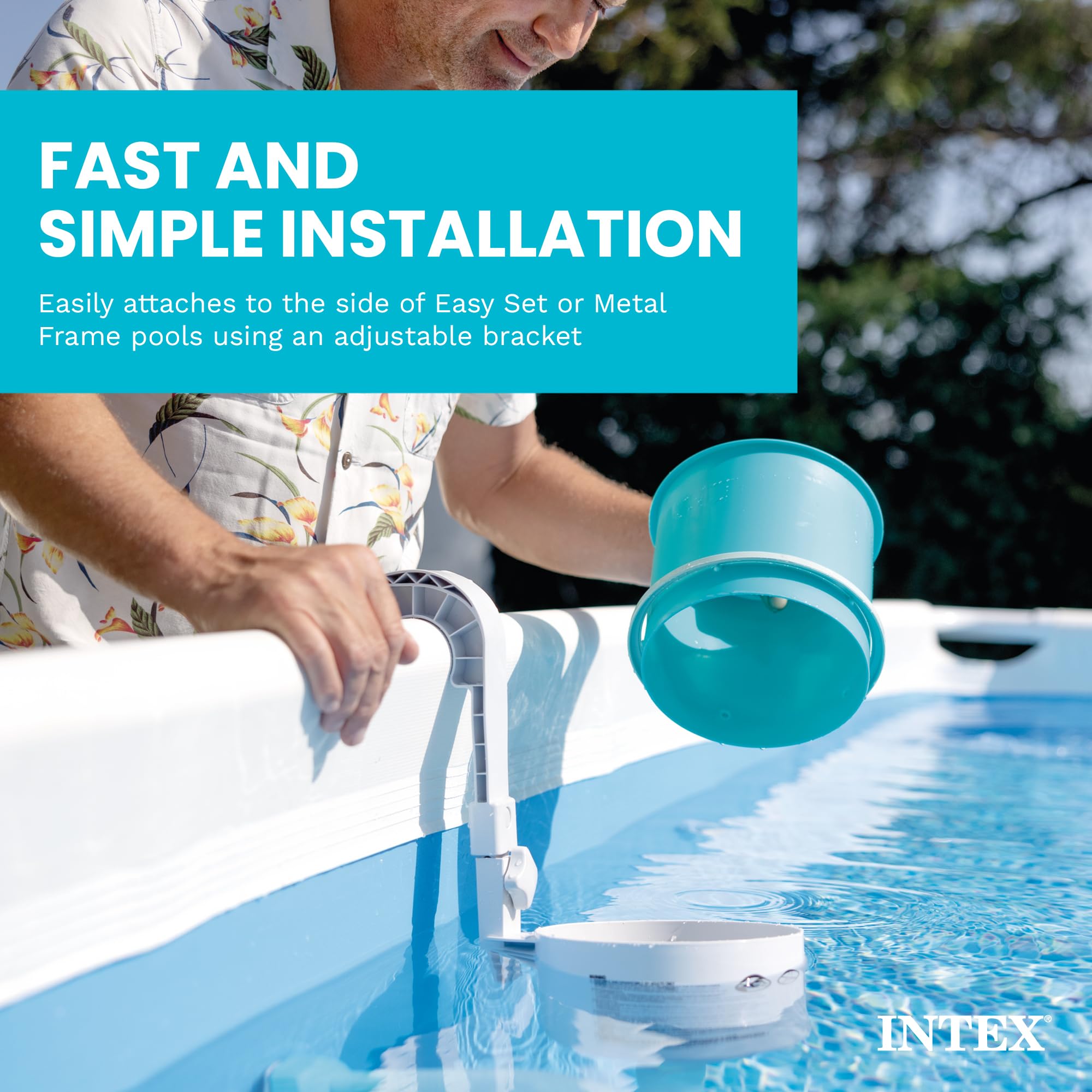 Intex Deluxe Skimmer attached to a metal frame pool