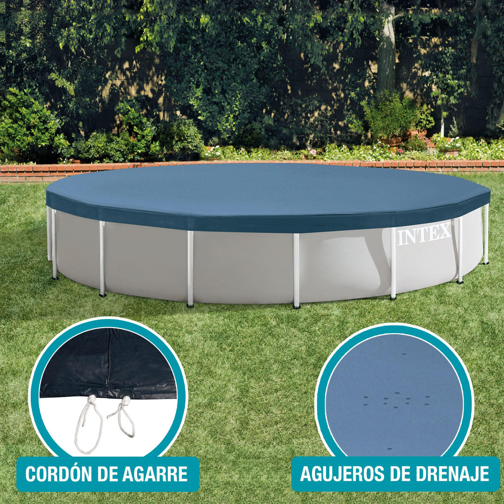 Intex Pool Cover secured around pool frame