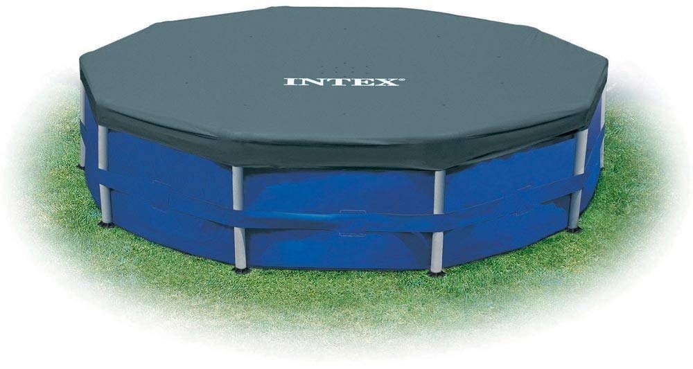 Intex Pool Cover secured on a 12ft round pool