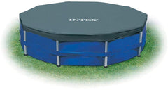 Intex Pool Cover secured on a 12ft round pool