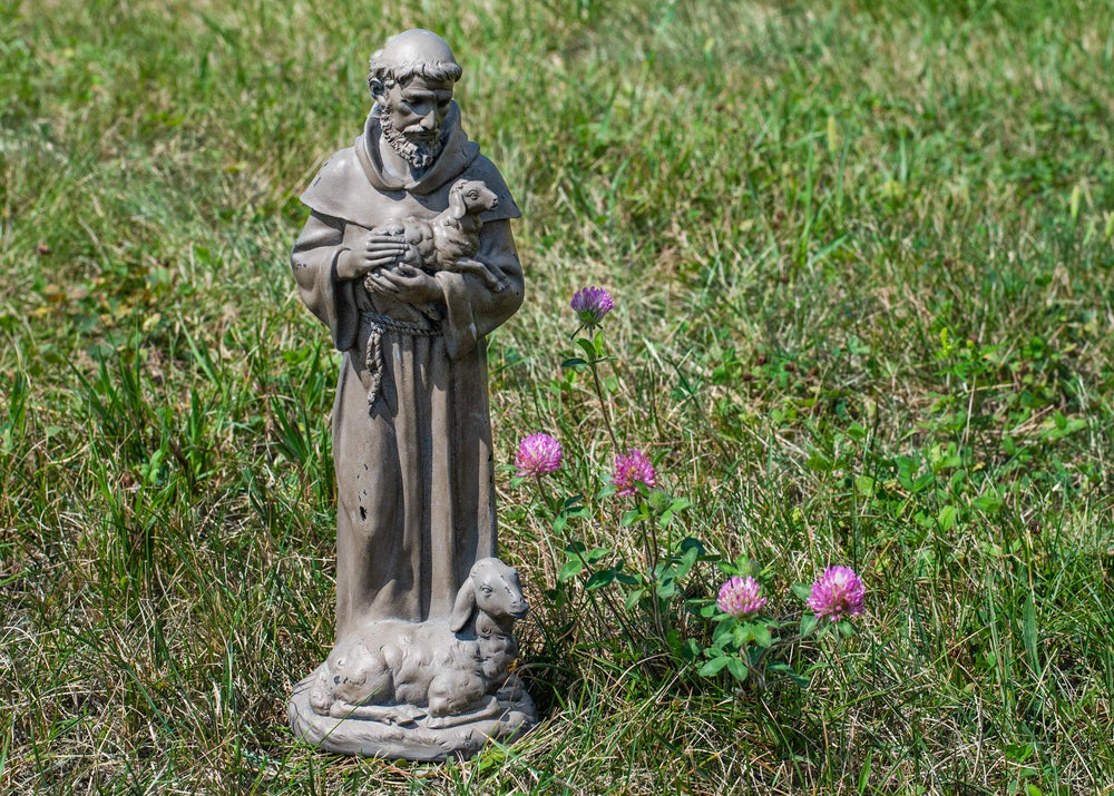 Intricate details of Roman Saint Francis Garden Statue