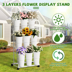 Invech Flower Display Stand with buckets filled with flowers
