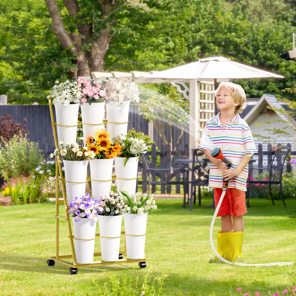 Invech Flower Display Stand with vibrant flowers arranged on tiers