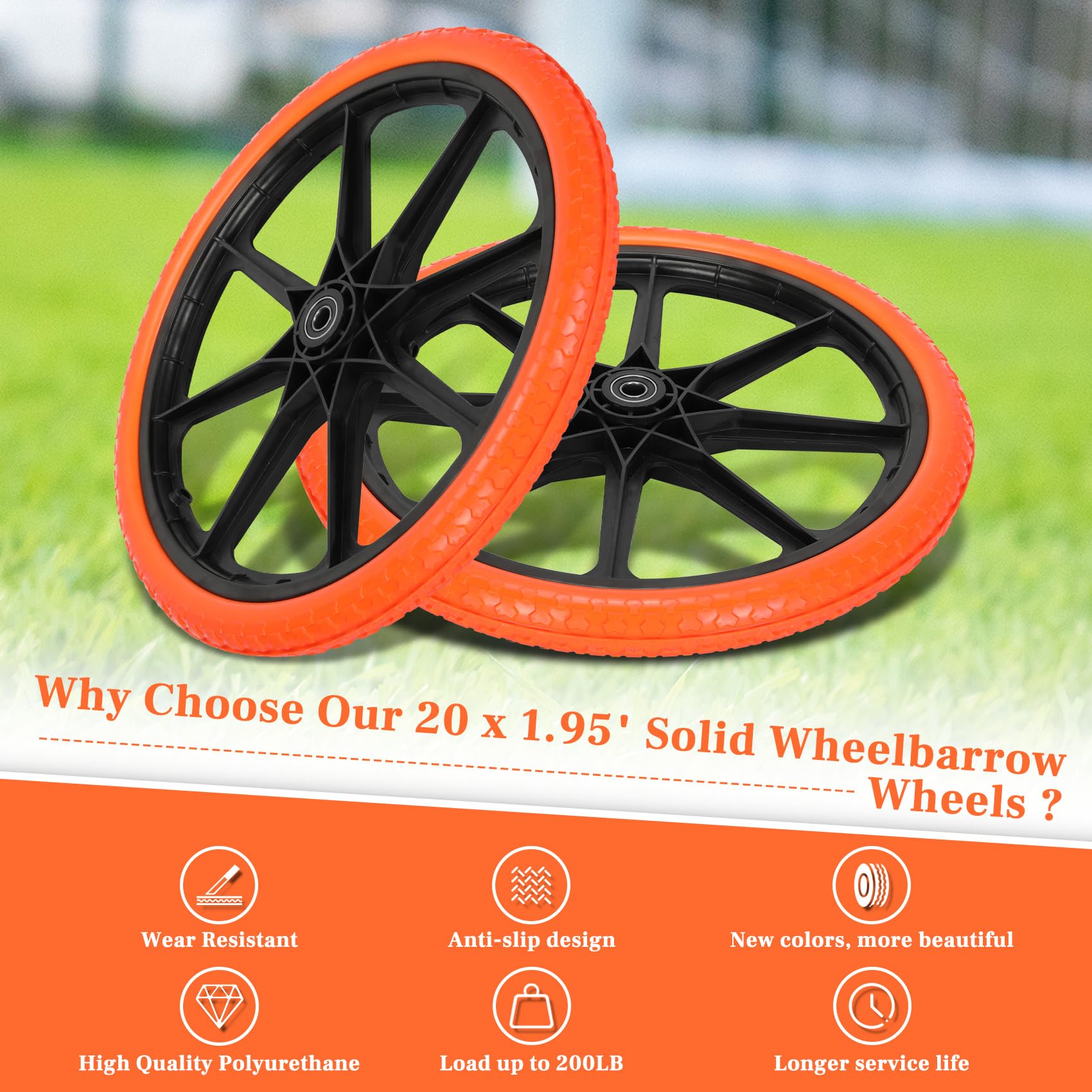 Iococee 20x1.95" flat free tire on a wheelbarrow