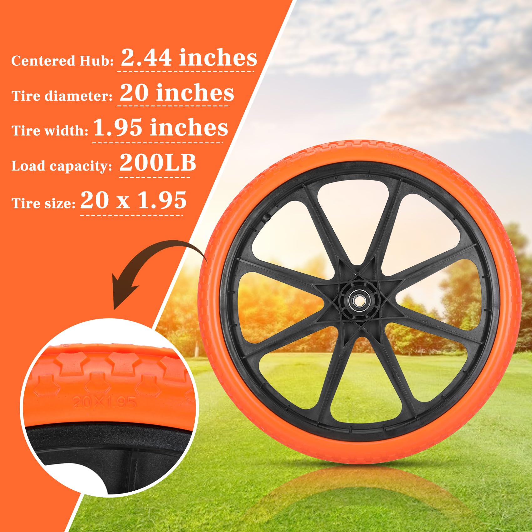 Iococee 20x1.95" flat free tire with 5/8" bearing