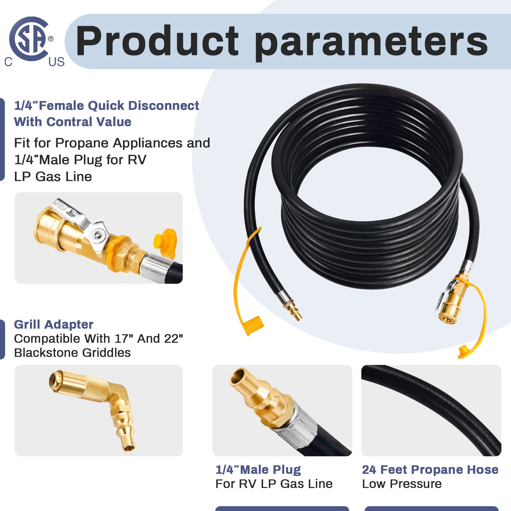 Iococee propane hose showing 1/4 shutoff valve and brass fittings