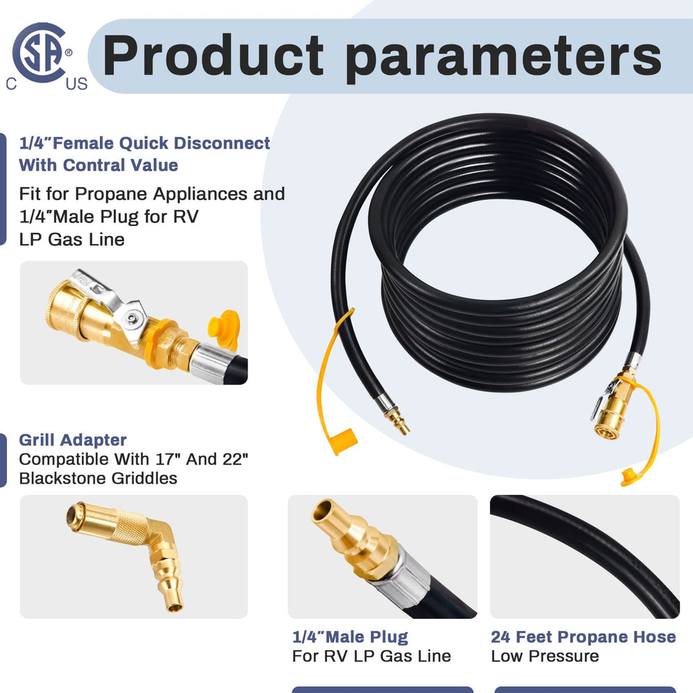 Iococee propane hose showing 1/4 shutoff valve and brass fittings