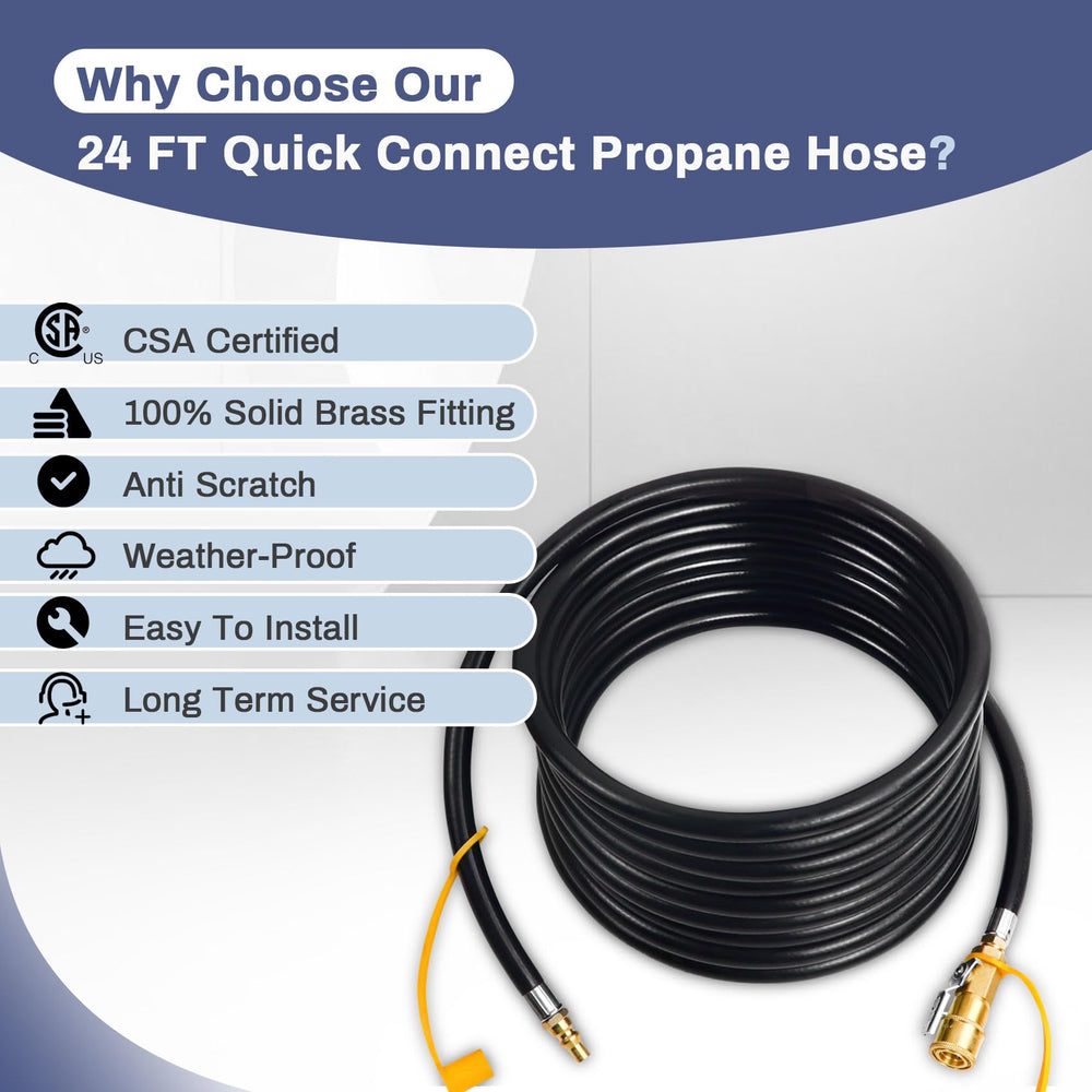 Iococee propane hose with 90 degree elbow design