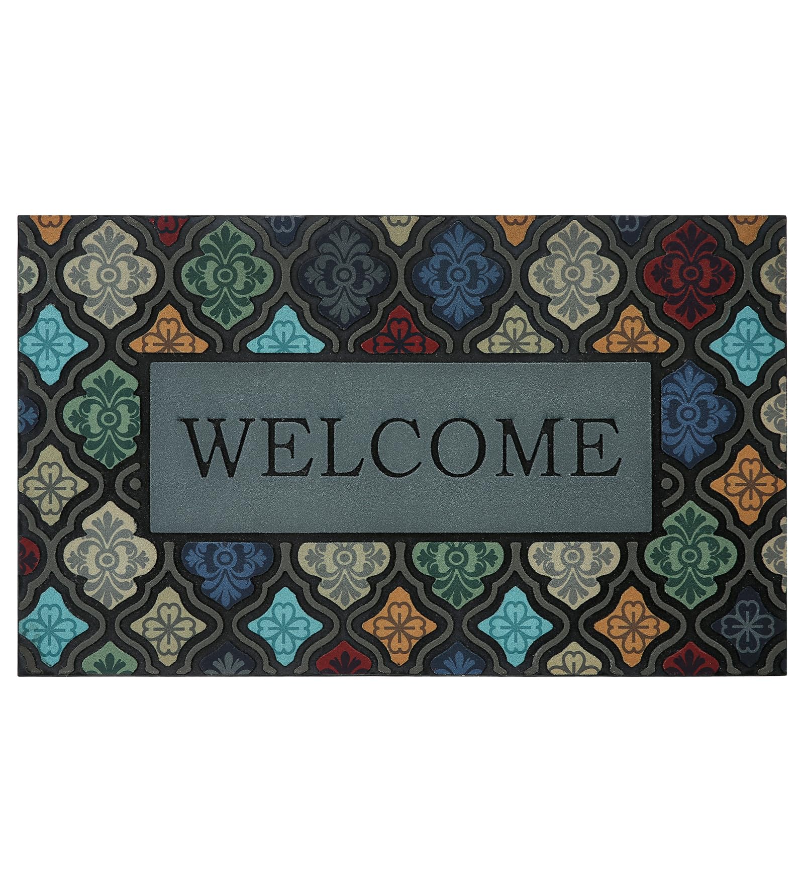 iouwy Door Mat front view showing colourful flower design