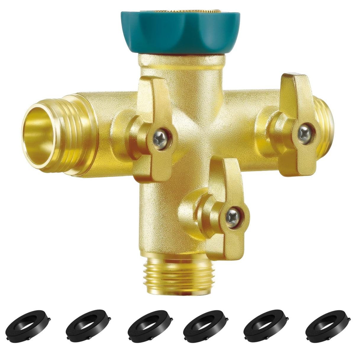 IPOW 3 Way Garden Hose Splitter front view, yellow