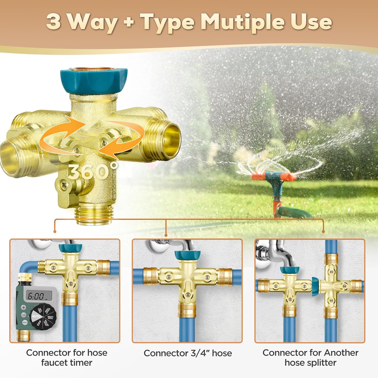 IPOW 3 Way Splitter attached to a faucet