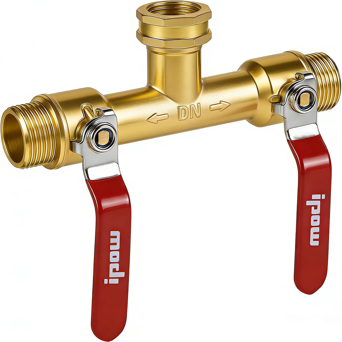 IPOW Garden Hose Splitter front view showing brass construction