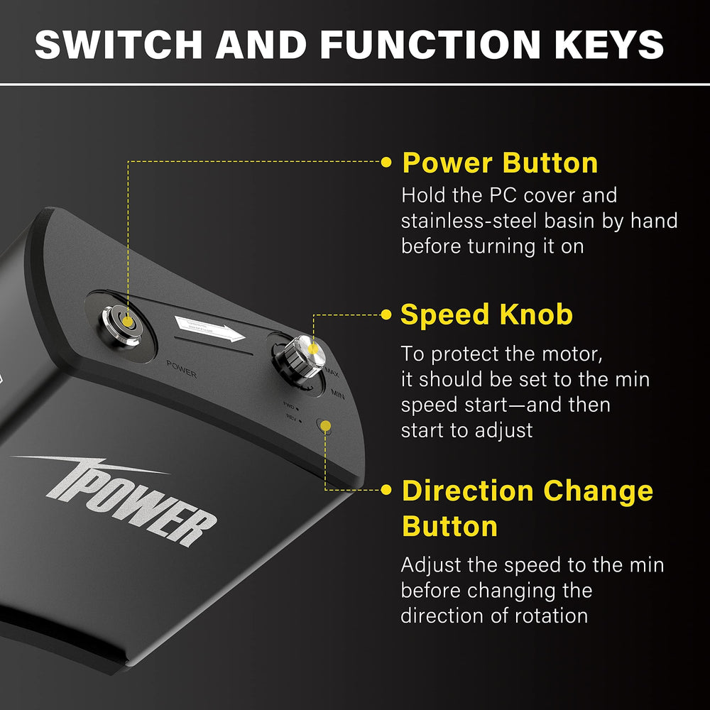 iPower Electric Spinner showing the brushless DC motor