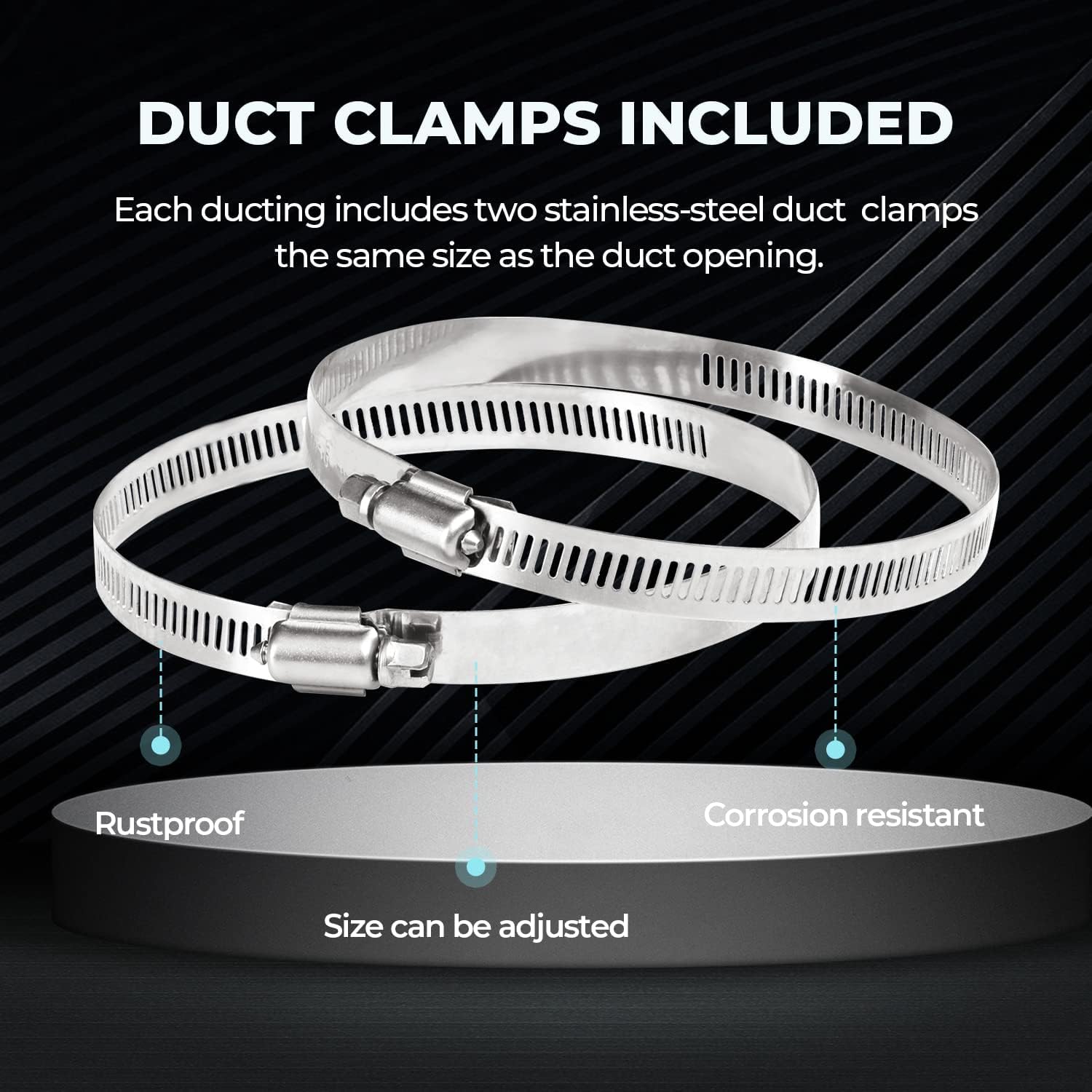 iPower Flexible Ducting showing stainless steel clamps