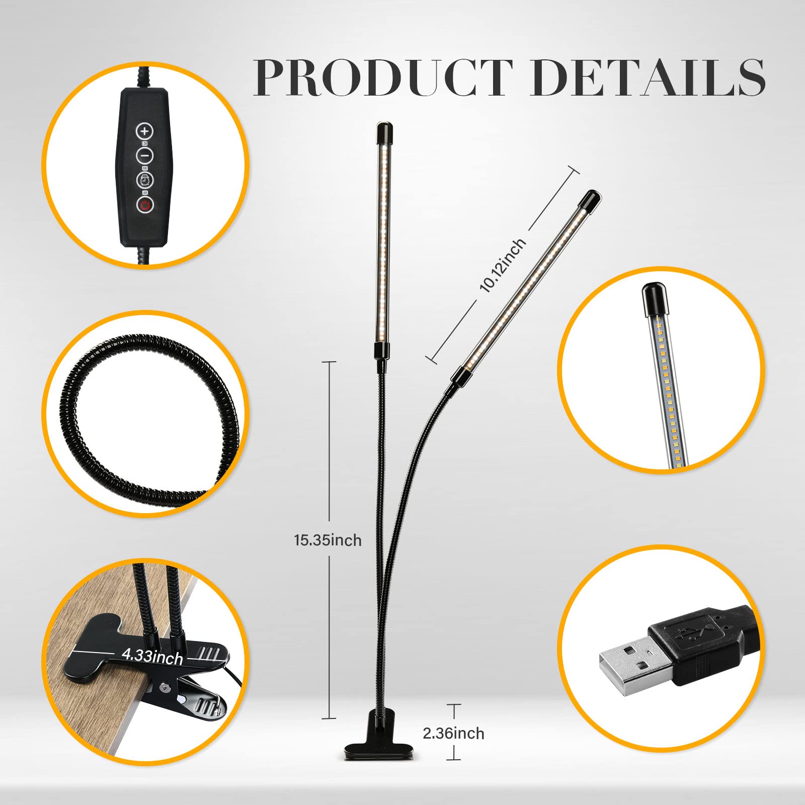 iPower LED Grow Light Strips showing flexible neck and clamp
