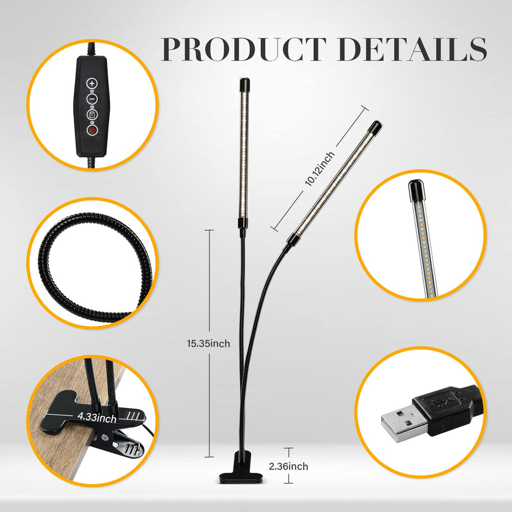 iPower LED Grow Light Strips showing flexible neck and clamp