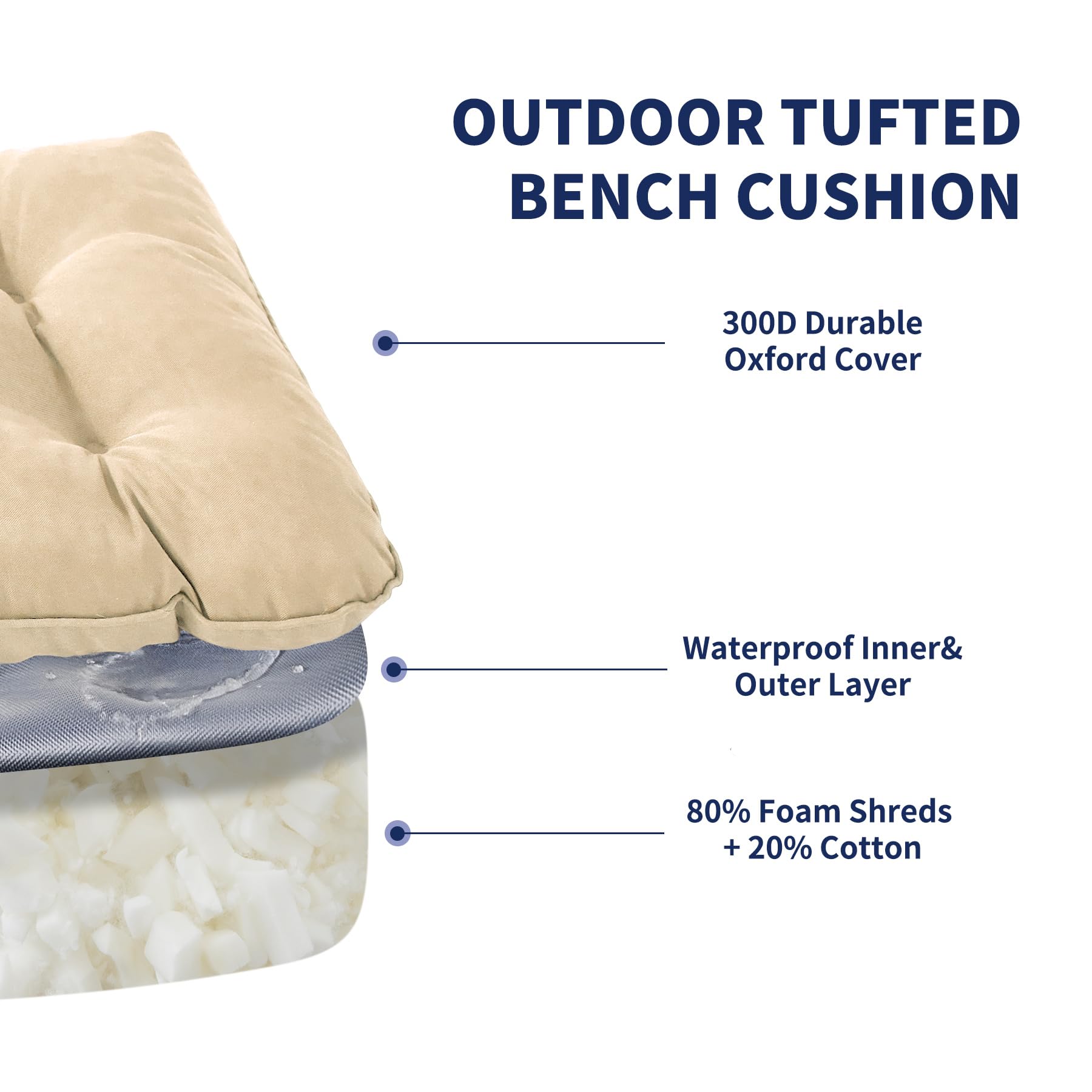 IPYNBAP Outdoor Bench Cushion beige tufted design up close