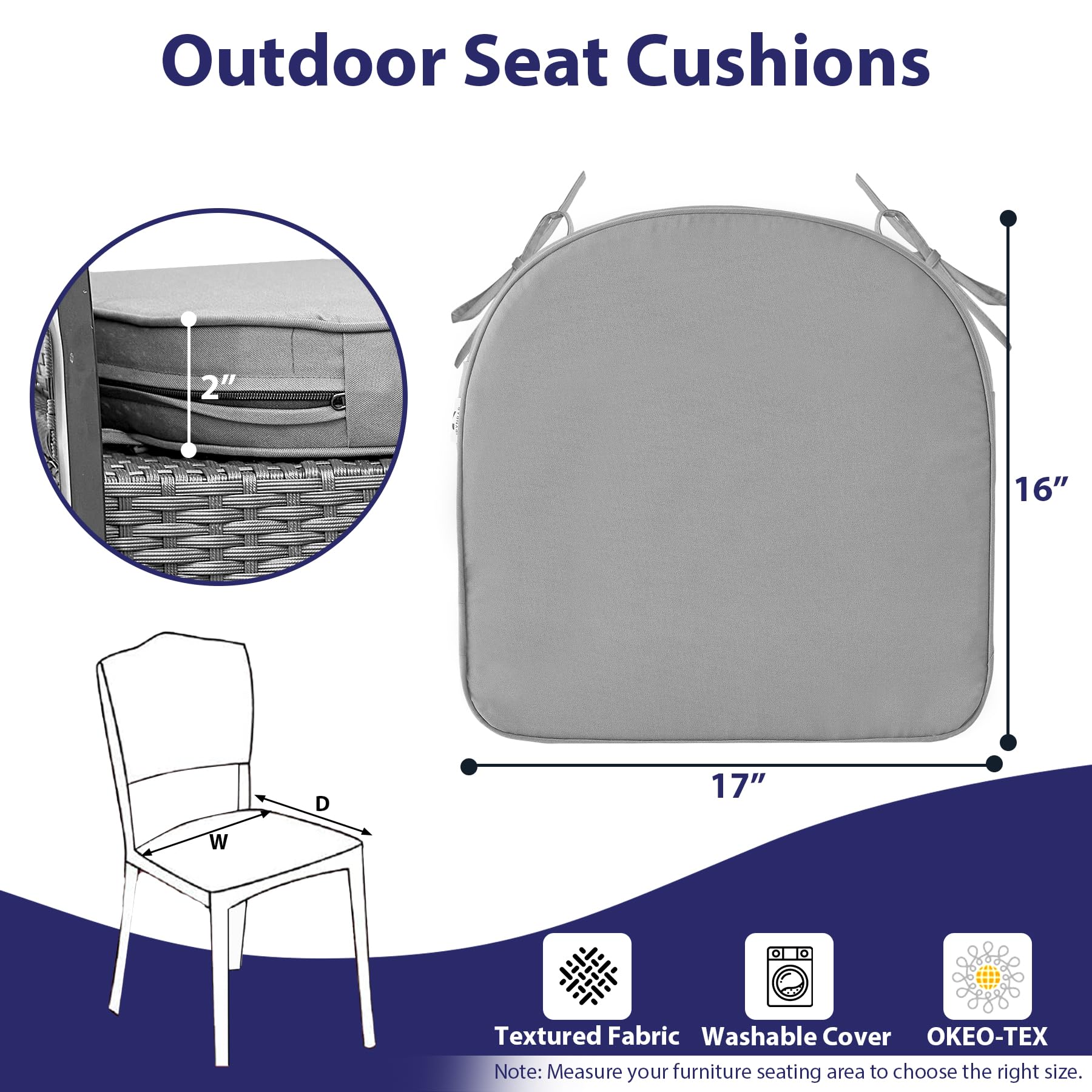IPYNBAP outdoor chair cushions in grey, stacked view