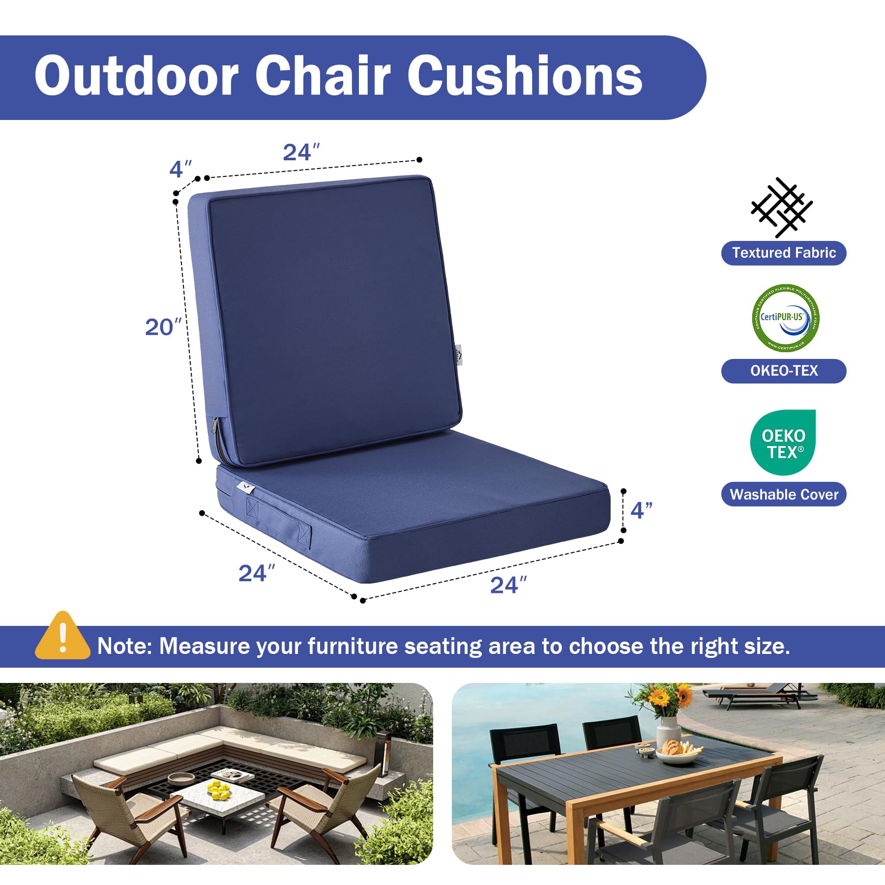IPYNBAP Outdoor Seat Cushion 24x24 inch with back cushion