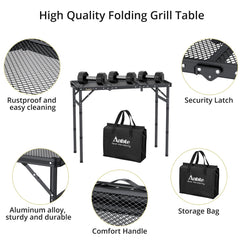 Iron mesh tabletop of Anbte Folding Grill Table close up