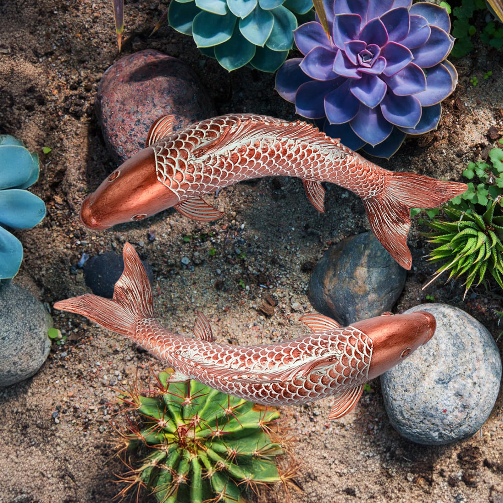 Iron rods for installation included with Wosuine Koi Fish Statues