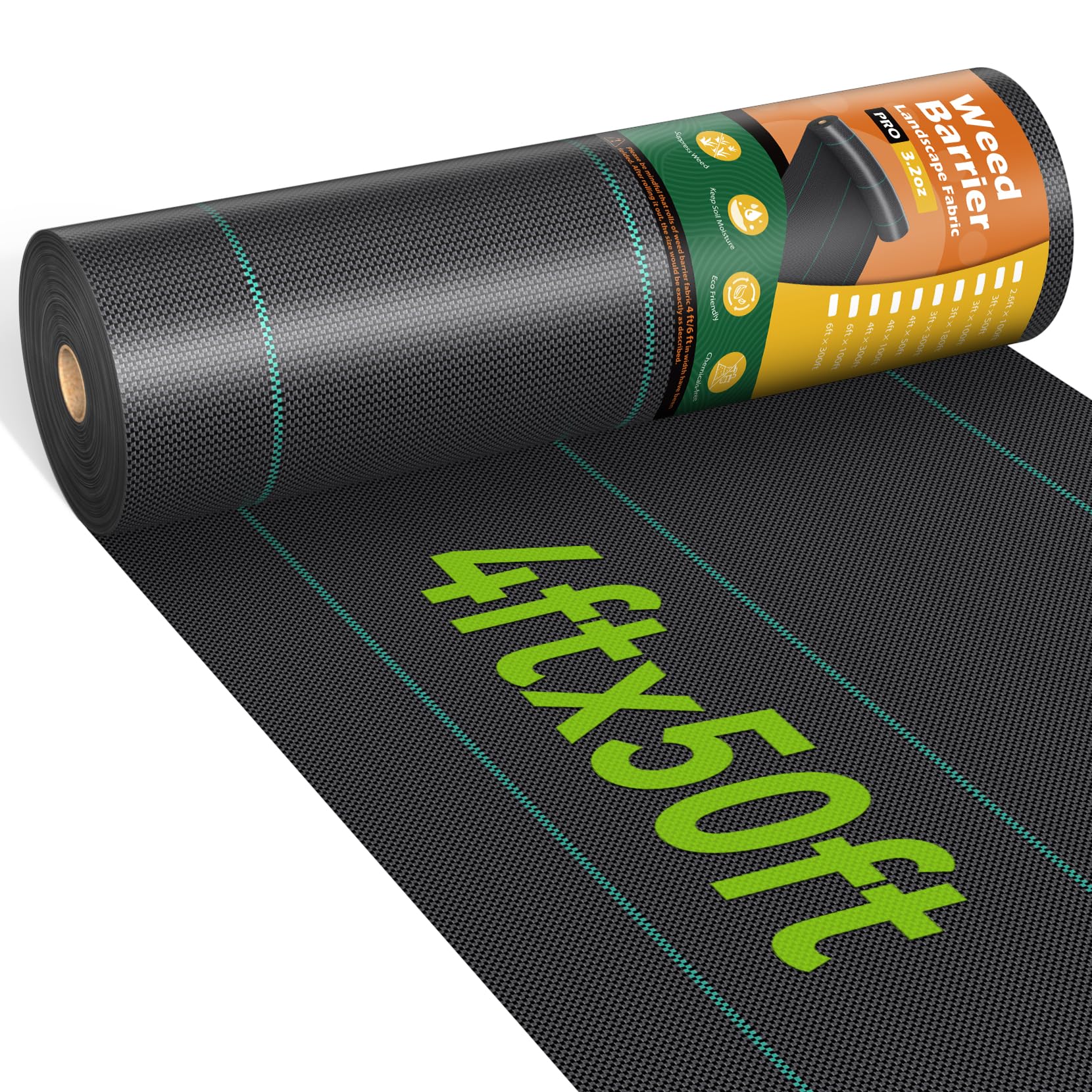 iropro 4ft x 50ft weed barrier fabric black front view