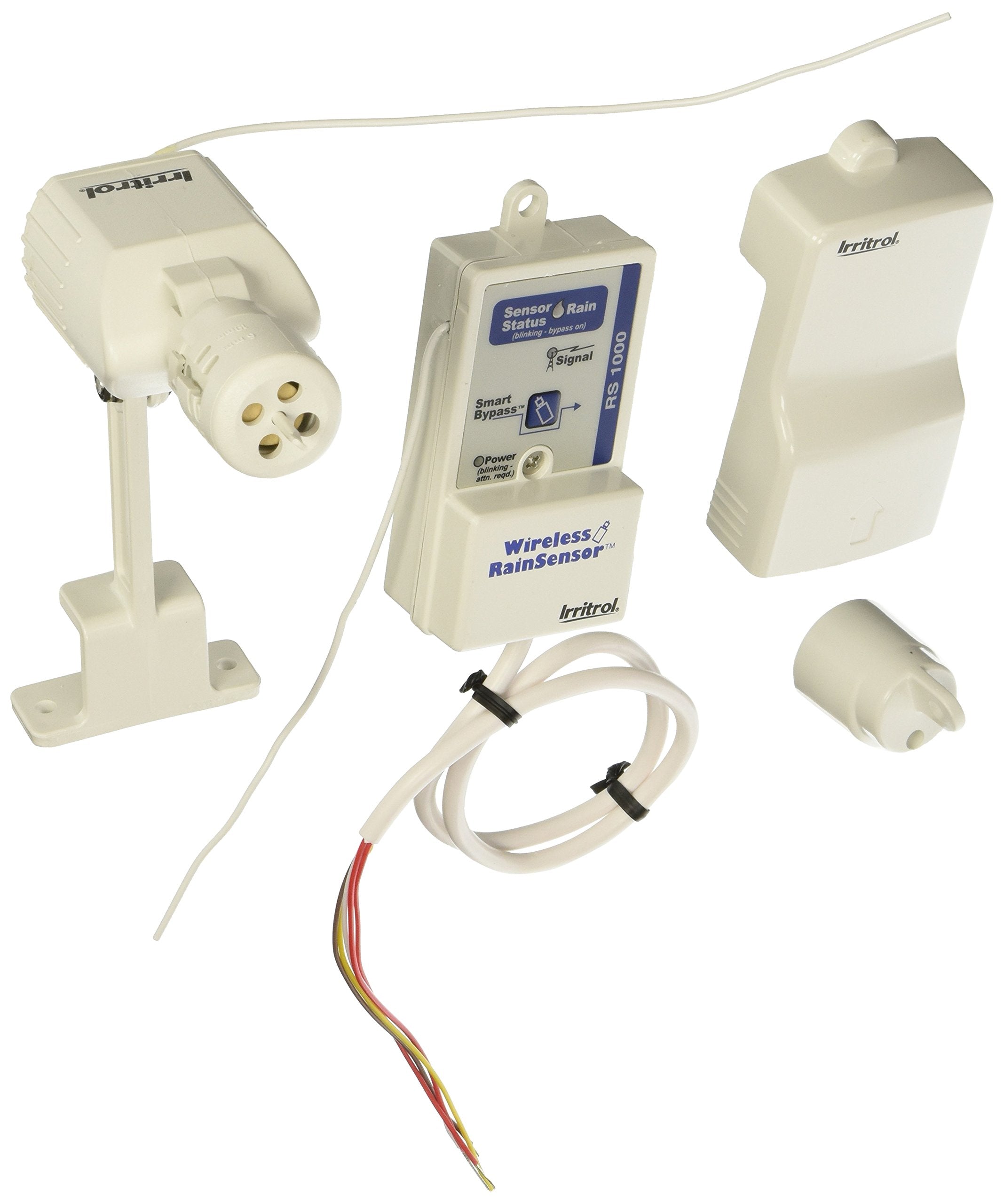 Irritrol RS1000 Wireless Rain Sensor white model front view with transmitter