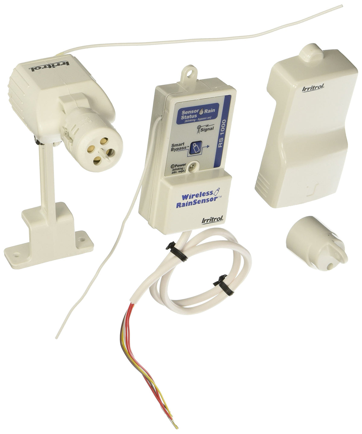 Irritrol RS1000 Wireless Rain Sensor white model front view with transmitter