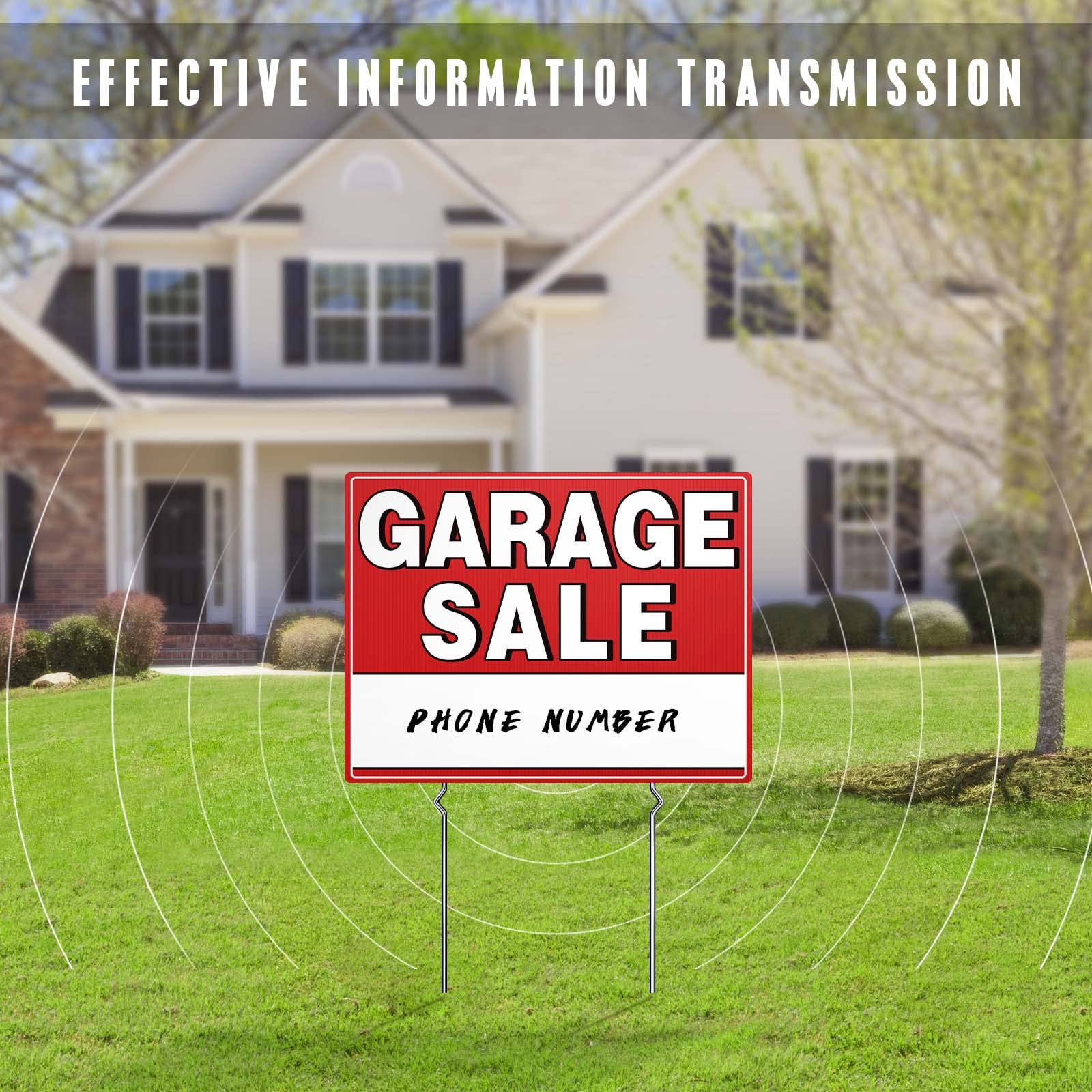 ISIYHCC garage sale sign installed in yard with stake