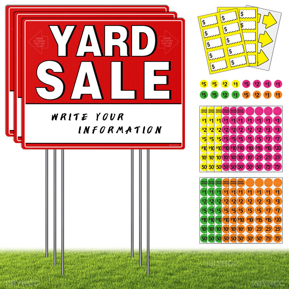 ISIYHCC yard sale signs kit with reusable signs and price stickers