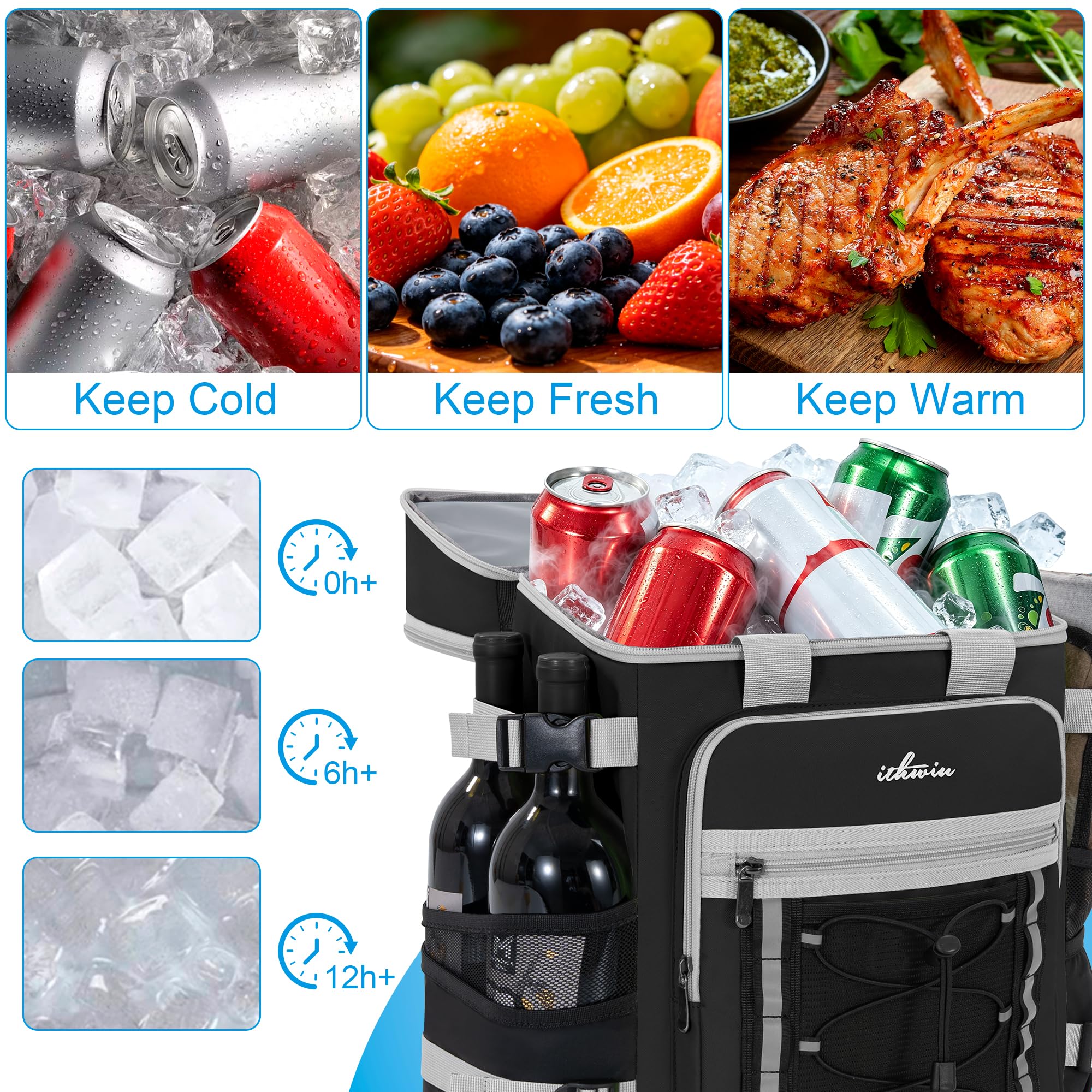 ITHWIU Cooler Backpack open with drinks inside