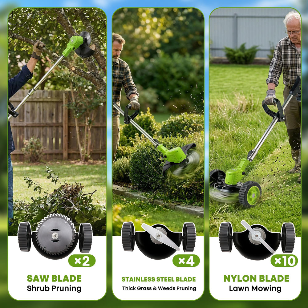 iToolMax weed wacker in use on a lawn