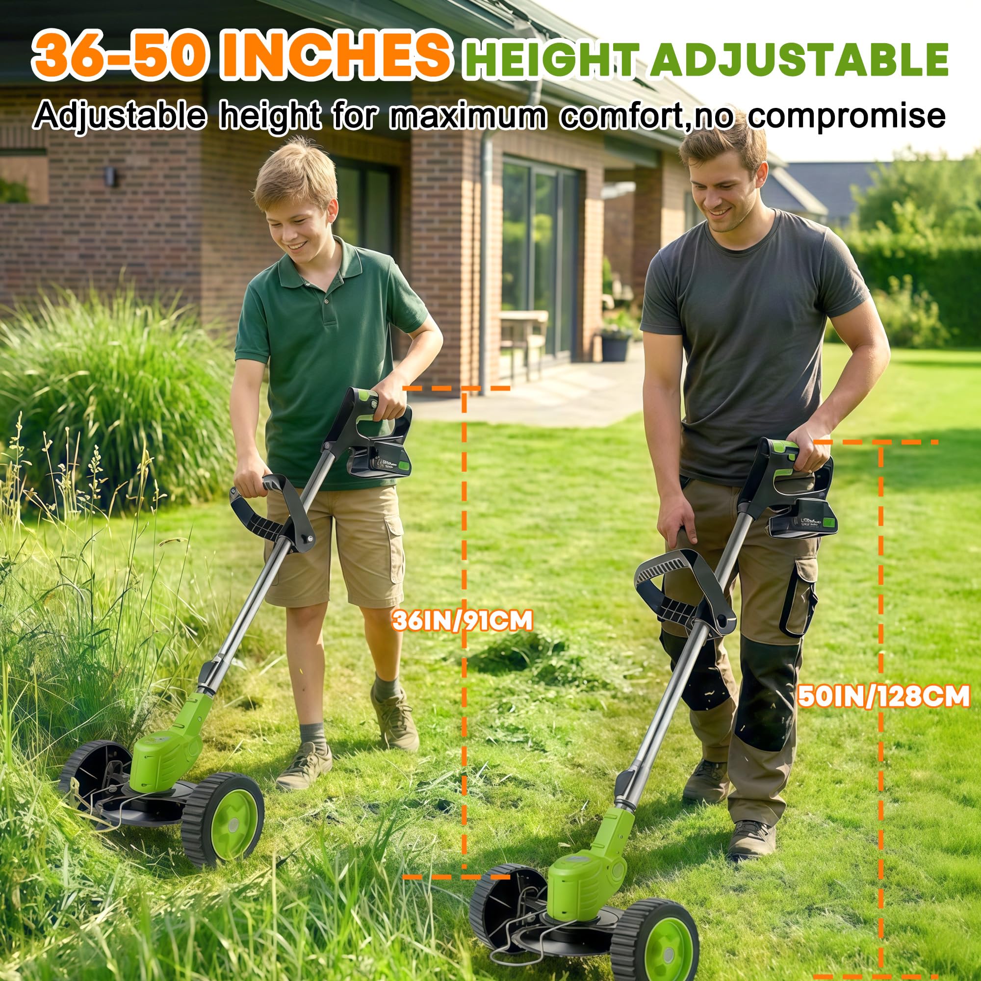 iToolMax weed wacker showing wheel attachment