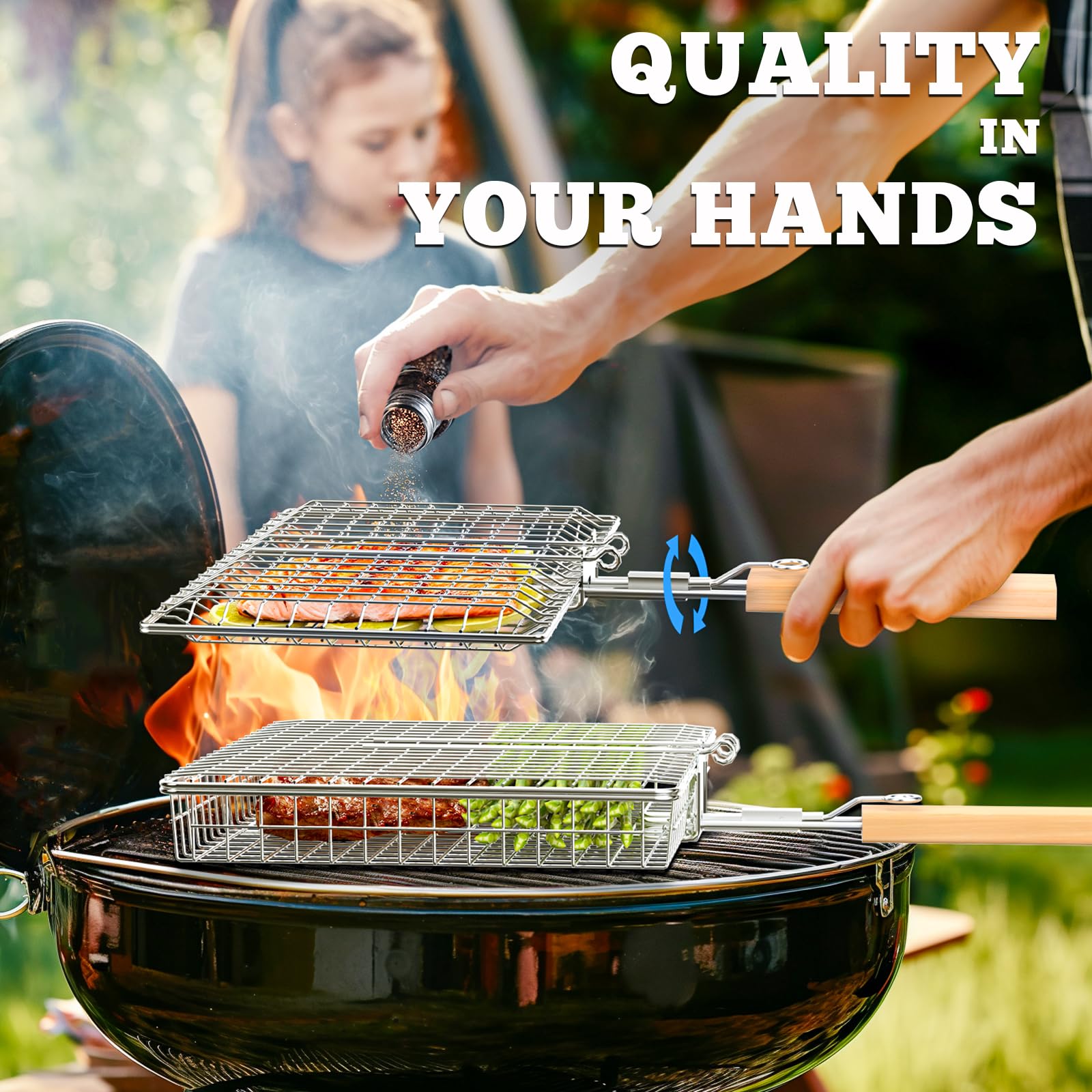 Ivtivfu grill basket set displayed with grilled vegetables