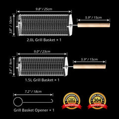 Ivtivfu Rolling Grill Basket hexagonal design with food