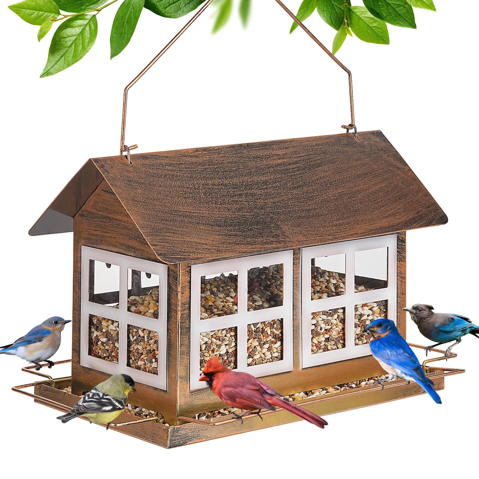 IWNTWY Bird Feeder house shape front view with brown finish