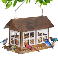 IWNTWY Bird Feeder house shape front view with brown finish