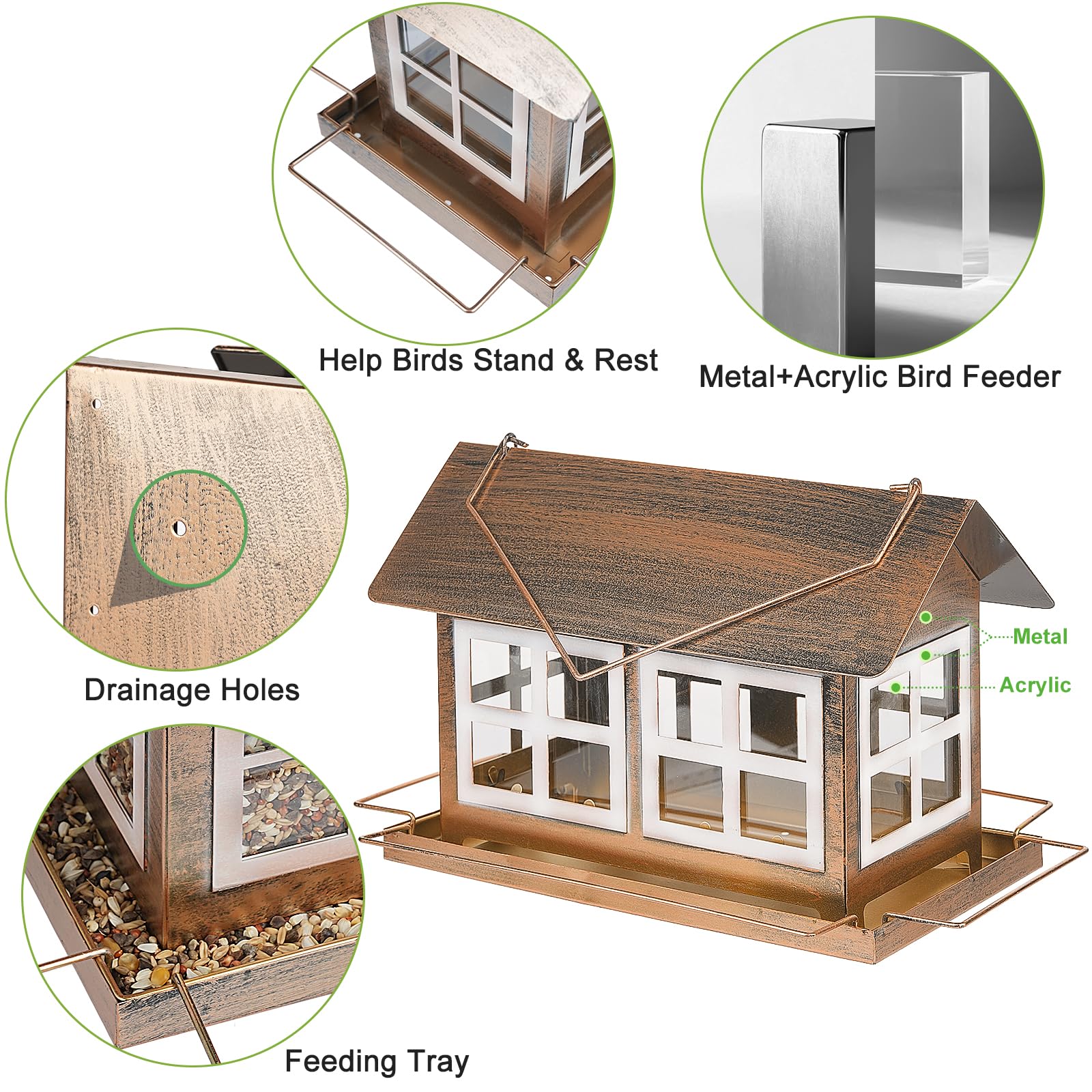 IWNTWY Bird Feeder side view highlighting durable iron material
