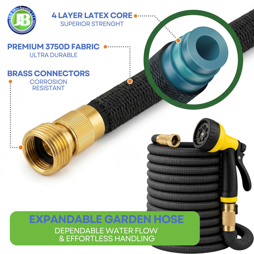J&B XpandaHose with brass connectors and 10-pattern nozzle
