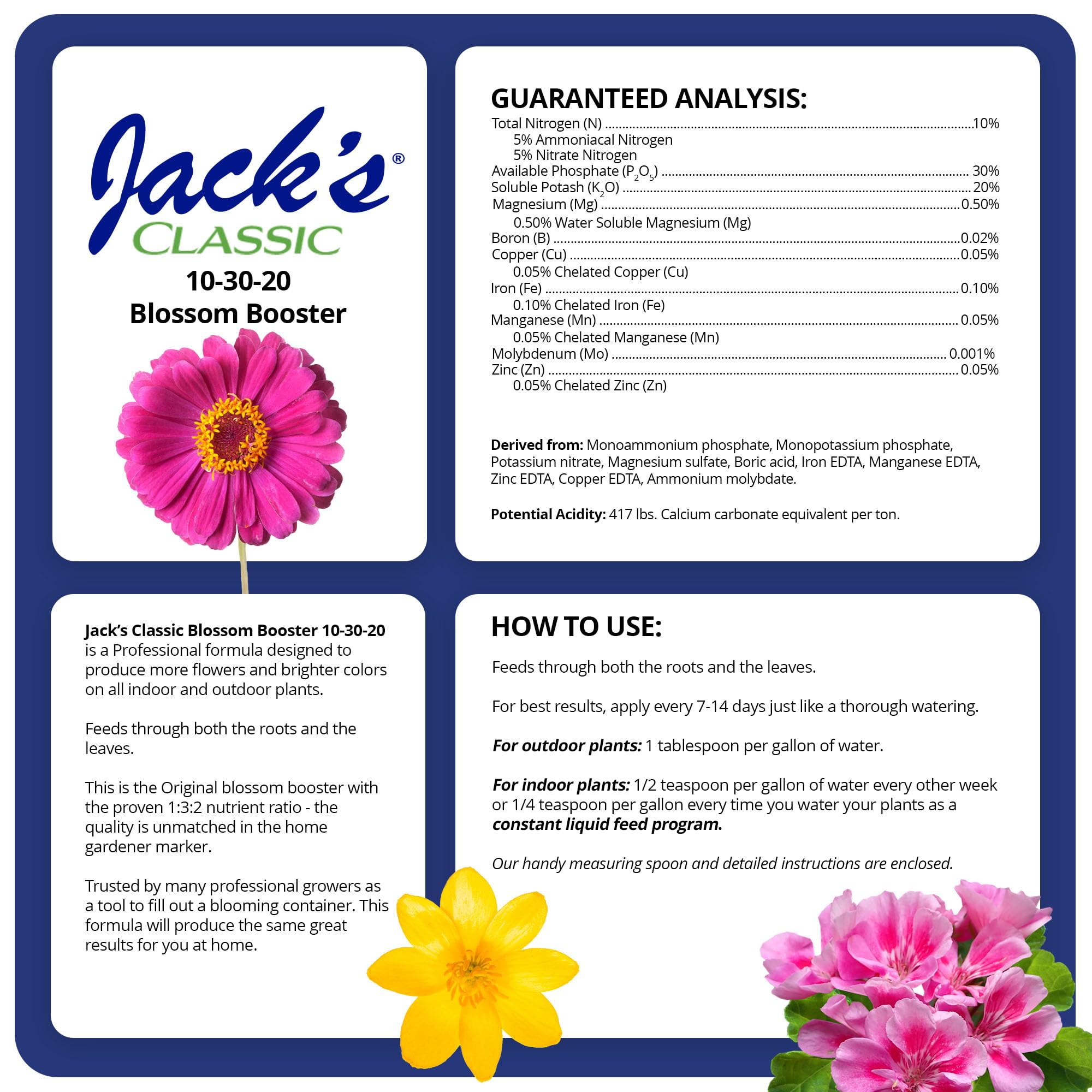 Jack's Classic Blossom Fertilizer 10-30-20 8oz measuring spoon included