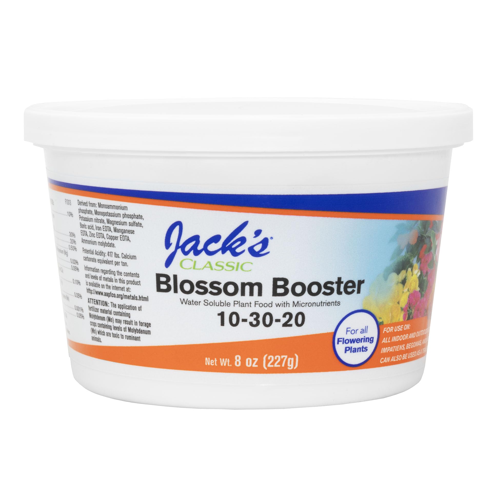 Jack's Classic Blossom Fertilizer 10-30-20 8oz tub front view