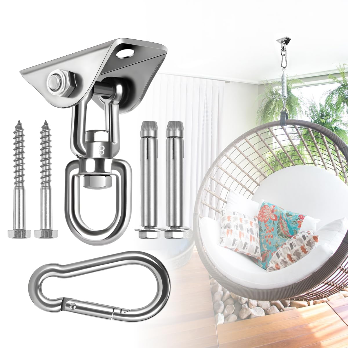 JACNITAD Hammock Hanging Kit front view with stainless steel finish