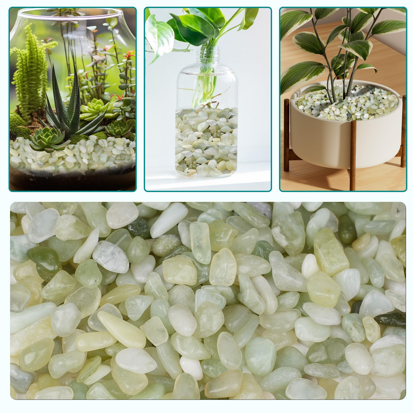Jade pebbles arranged on a decorative garden path