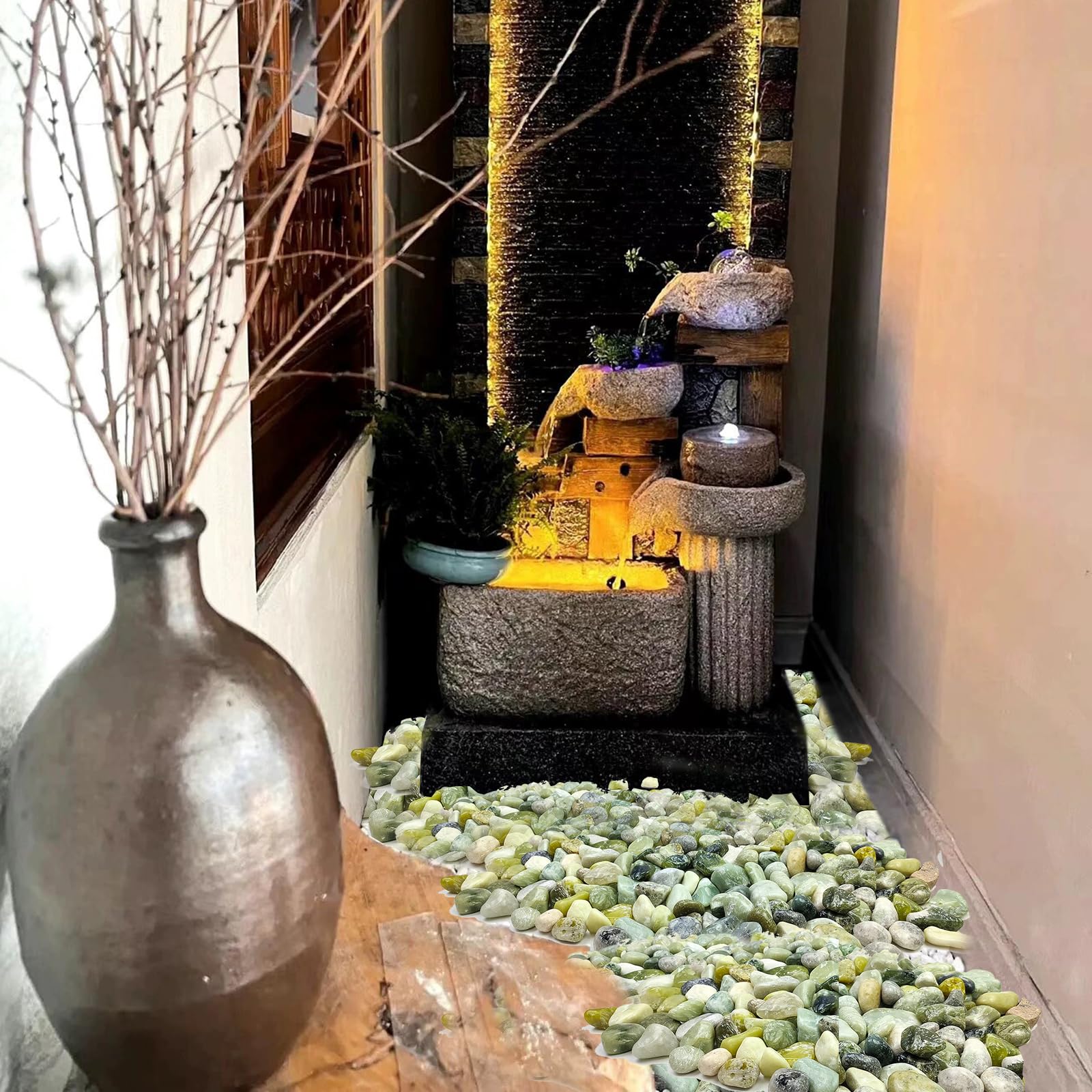 Jade pebbles on a garden pathway