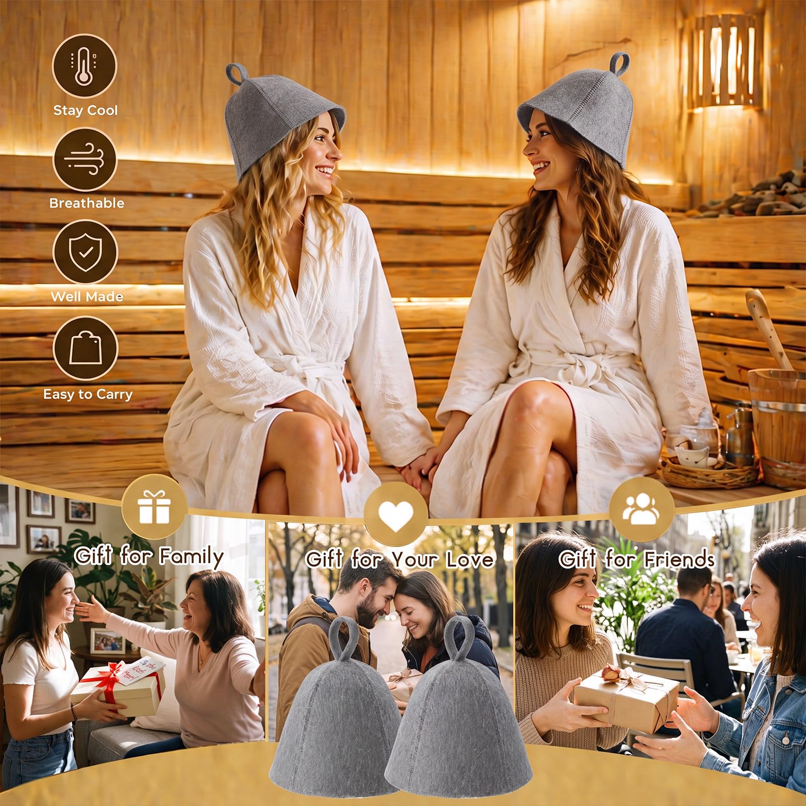 JaGely Sauna Hat gray wool back view
