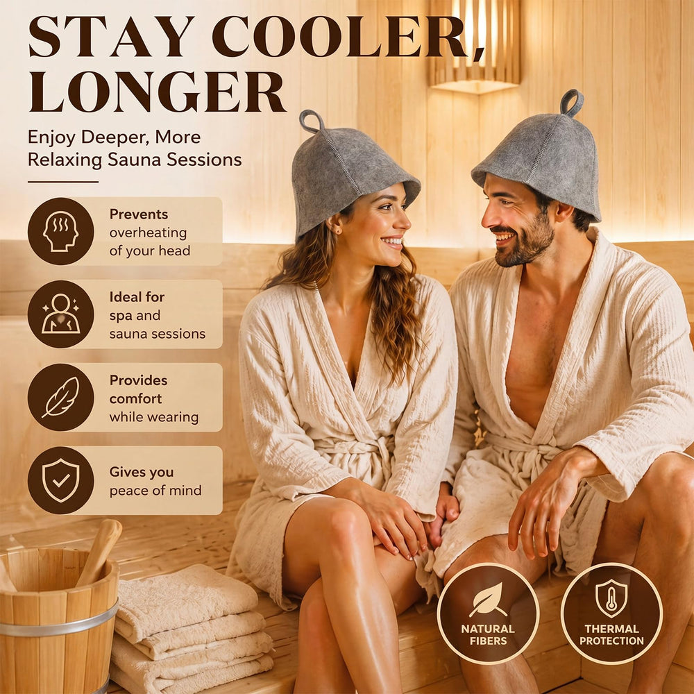 JaGely Sauna Hat gray wool on a person