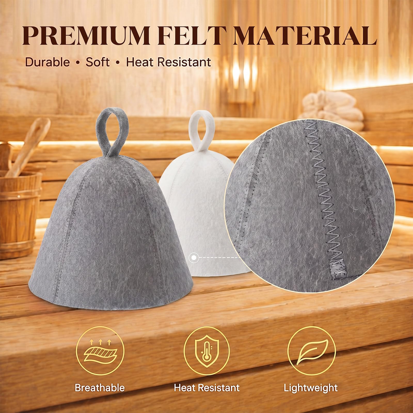 JaGely Sauna Hats on display with accessories